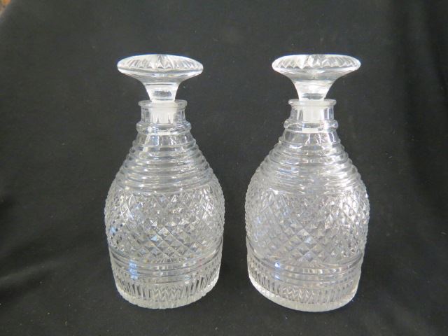 Appraisal: Pair of Cut Crystal Decanters diamond step-cut chips