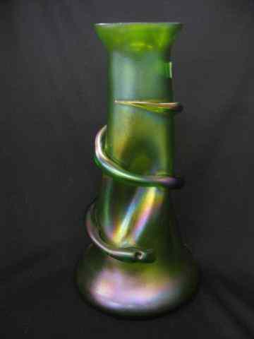 Appraisal: Loetz Art Glass Vase ''Snake'' decor on greeniridescent twist body