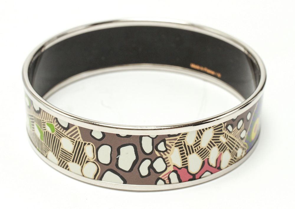 Appraisal: Hermes Paris Painted Enamel Bangle Bracelet Hermes Paris painted enamel