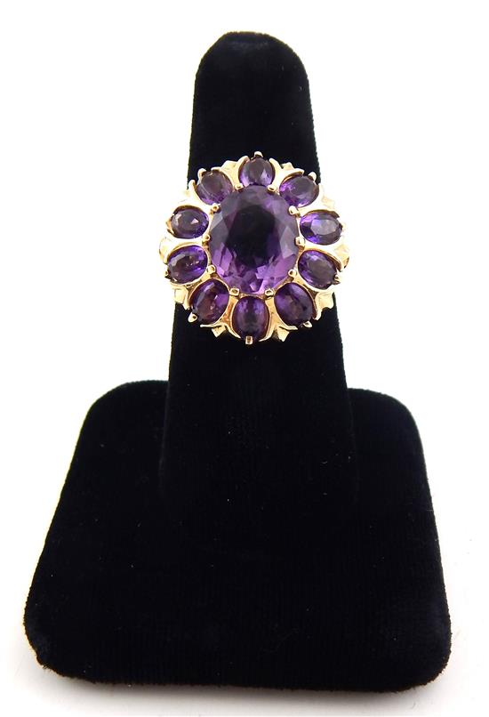 Appraisal: JEWELRY Women's K yellow gold amethyst cluster ring basket setting