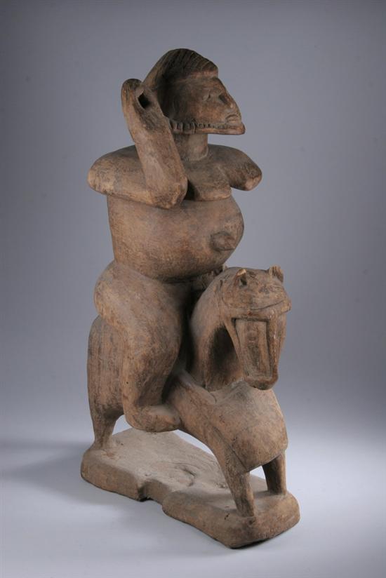 Appraisal: DOGON WOOD FIGURE OF A FEMALE ON HORSEBACK - in