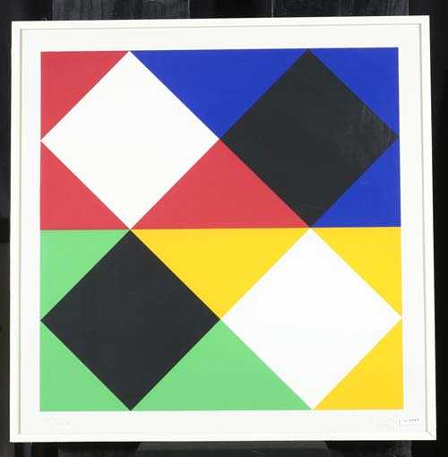 Appraisal: BILL MAX Komposition mit Quadraten diagonal Composition with squares Silk