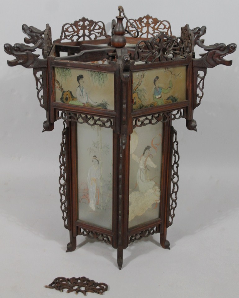 Appraisal: An early thC oriental hanging shade with frosted glass painted