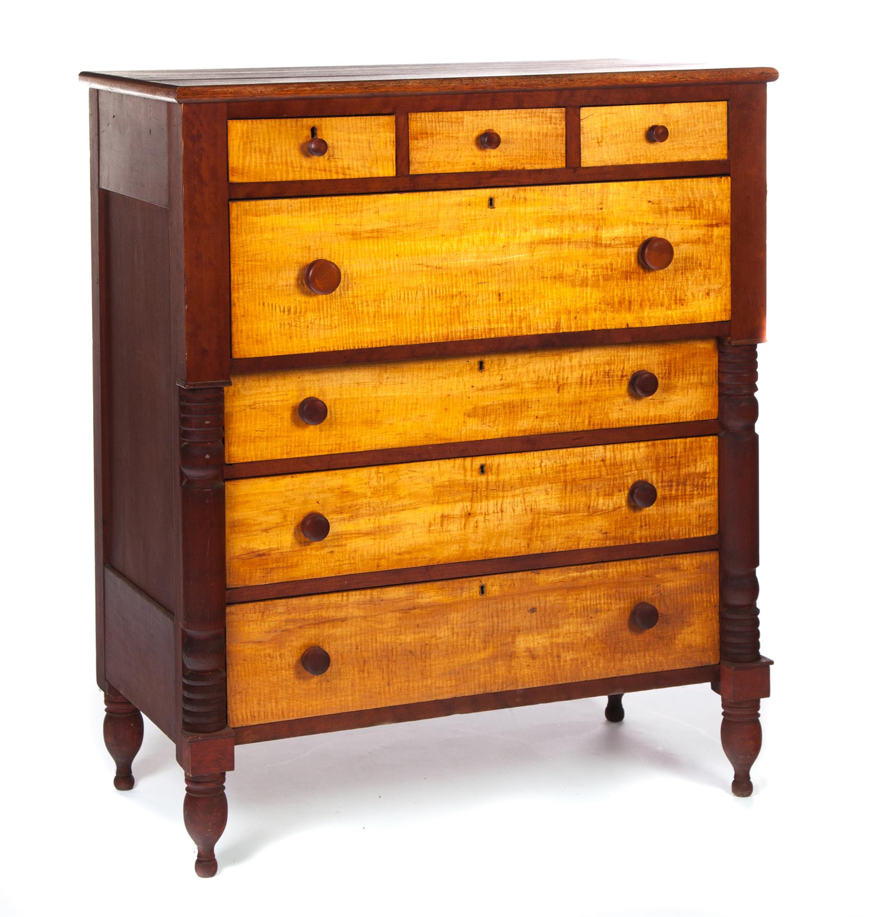 Appraisal: TRANSITIONAL SHERATON TO EMPIRE SEVEN-DRAWER CHEST American nd quarter- th