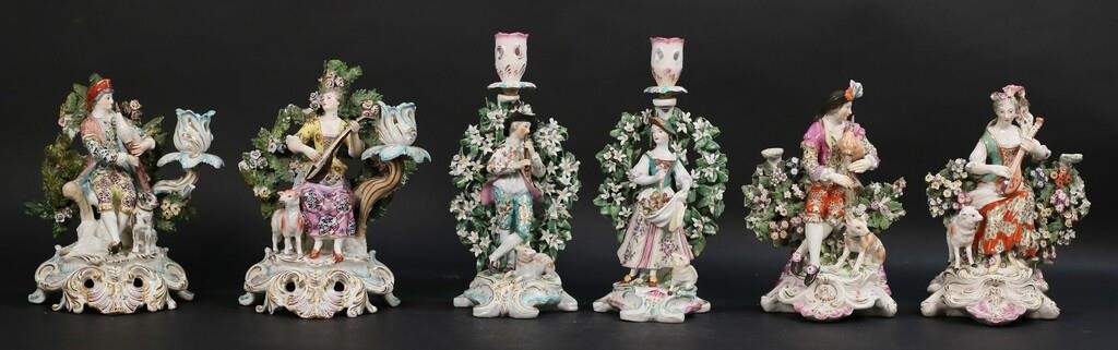 Appraisal: PAIRS CHELSEA DERBY STYLE BOCAGE CANDLESTICKS pairs Chelsea or Derby