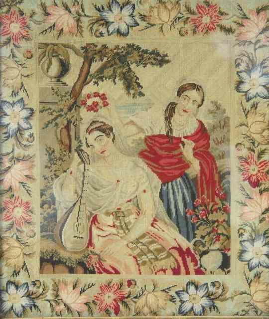 Appraisal: A th Century needlework panel depicting two women in a