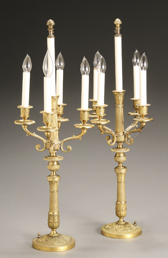 Appraisal: Pair of Charles X Style Ormolu Five-Light Candelabra Late th