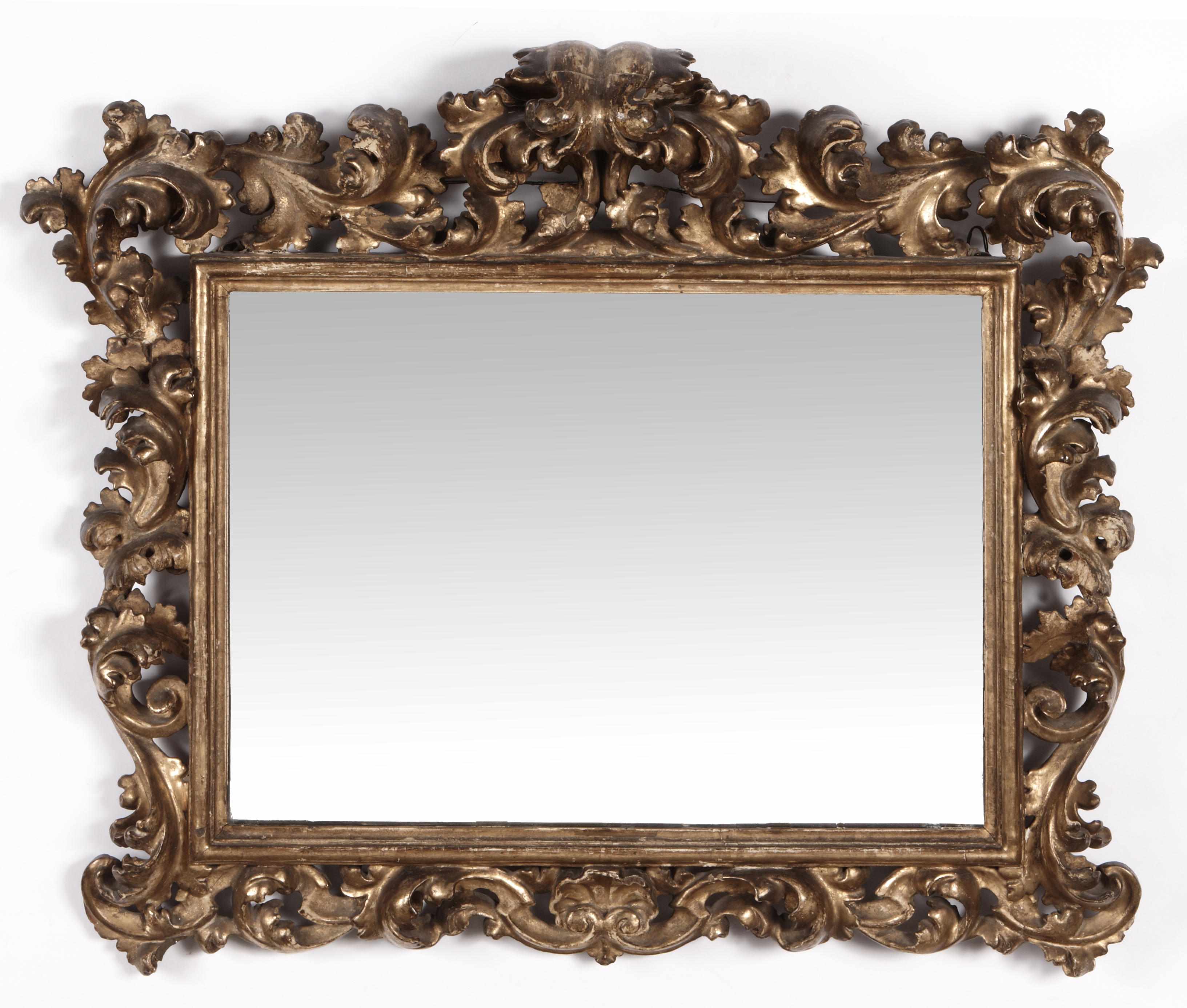 Appraisal: An Italian Rococo style giltwood mirror late th century losses