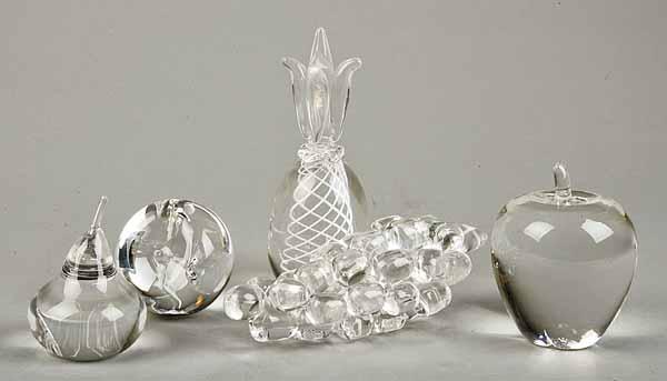 Appraisal: A Group of Five Clear Glass Fruits by Steuben including