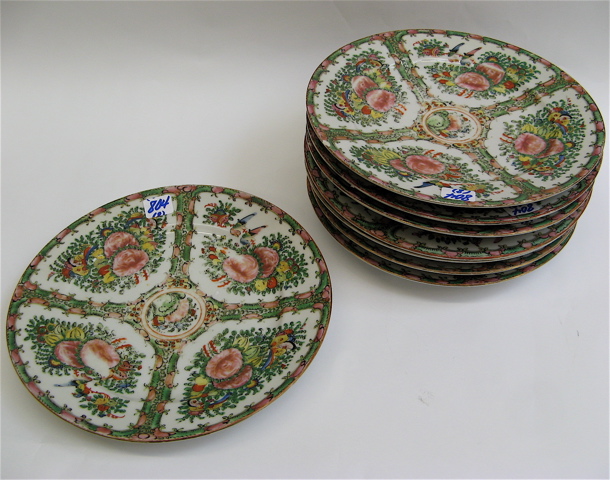 Appraisal: EIGHT CHINESE ROSE CANTON PORCELAIN PLATES hand painted in traditional