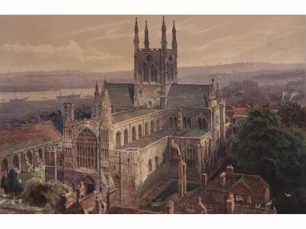 Appraisal: Hughson Hawley Br - Cathedral watercolor on paper signed and