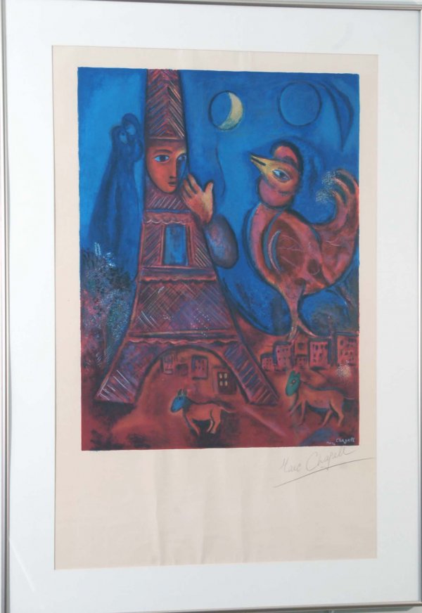 Appraisal: Marc Chagall French - Signed poster Eiffel Tower Signed in