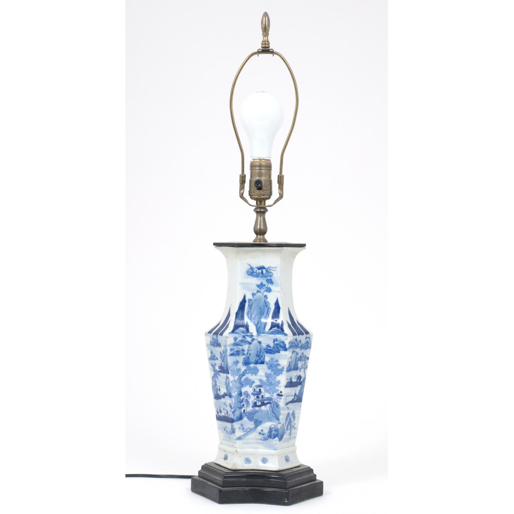 Appraisal: Chinese Export Porcelain Table Lamp early th century cobalt transfer