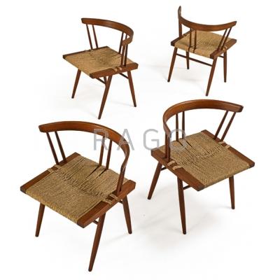 Appraisal: GEORGE NAKASHIMA - NAKASHIMA STUDIOS Set of four Grass-Seated chairs