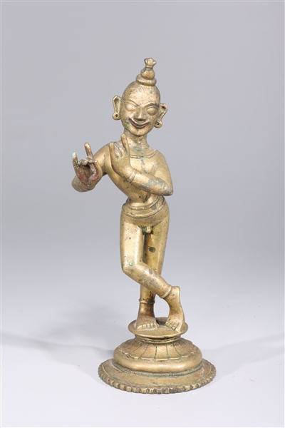 Appraisal: Antique Indian gilt bronze statue of dancing Krishna th century