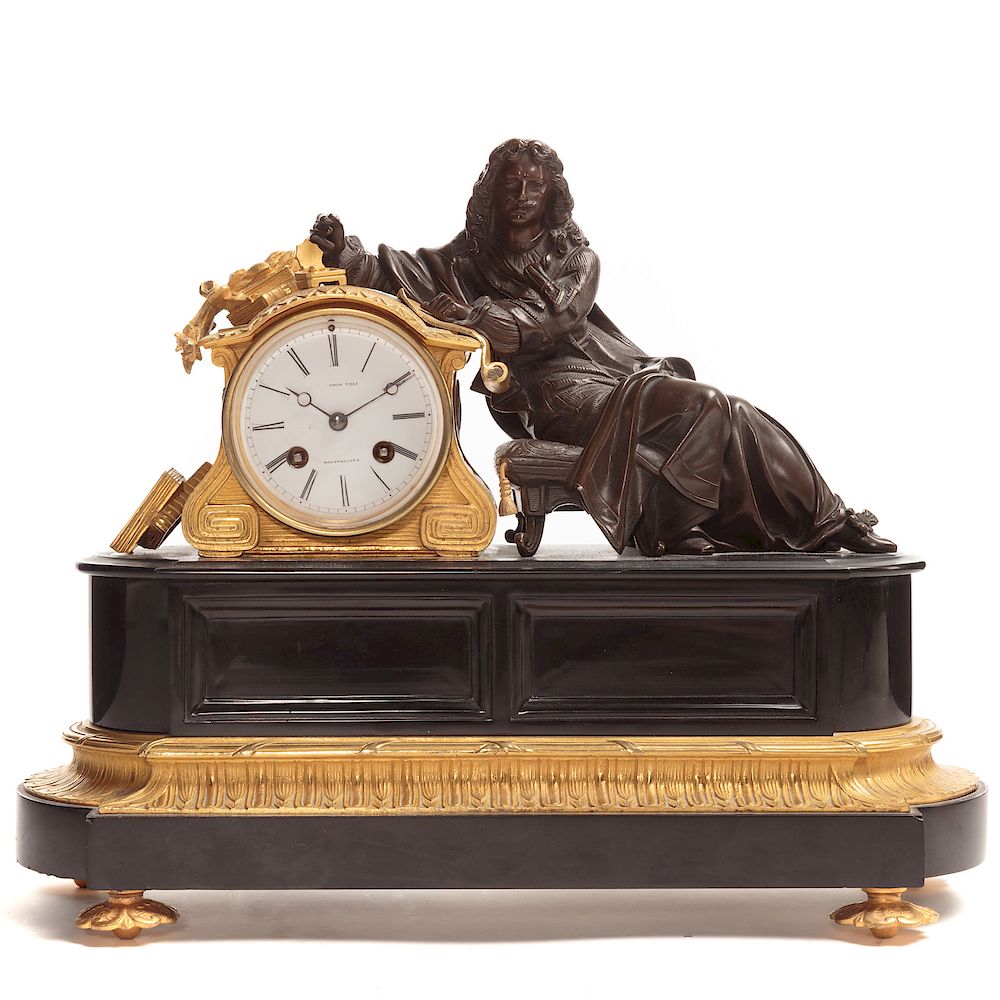 Appraisal: Pickard Punant Bronze Figural Mantel Clock circa s black marble