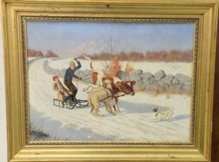 Appraisal: Sidney Brackett - oil on canvas wintertime sledding signed lower