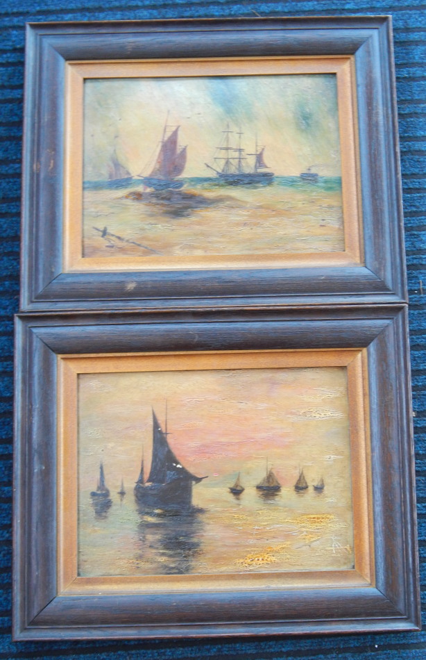 Appraisal: Late th early thC School Shipping at sunset oil on