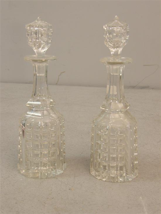 Appraisal: Pair of th century cut glass mallet shaped decanters h