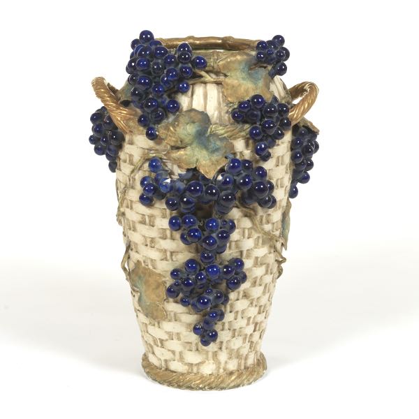 Appraisal: TALL ANTIQUE AMPHORA VASE STAND BASKET WITH GRAPE CLUSTERS x