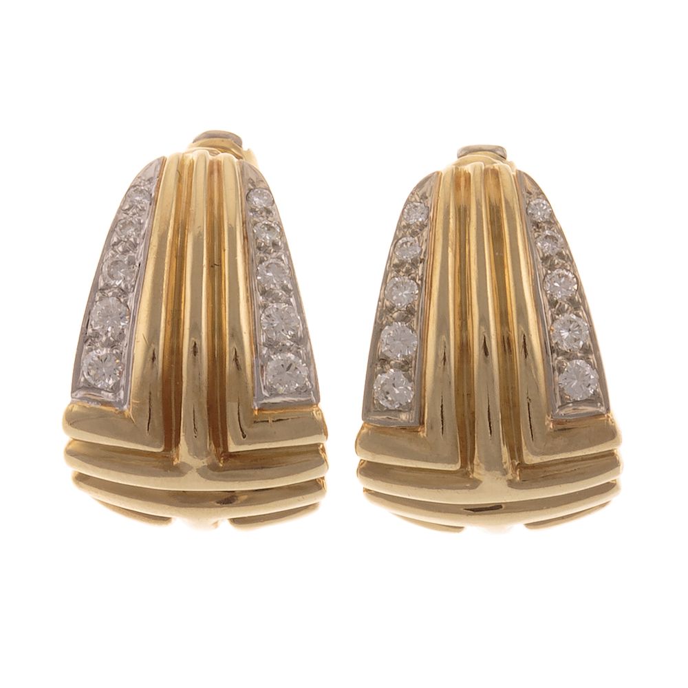 Appraisal: A Pair of Diamond K Earrings by R Stone K