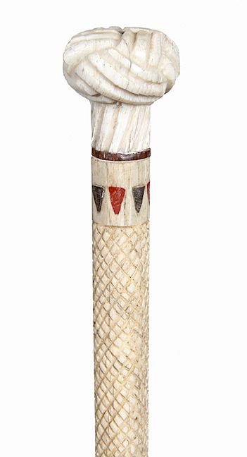 Appraisal: Scrimshaw Whale Bone cane - mid th C A carved