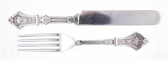 Appraisal: George Sharp coin silver fork and knives set Philadelphia working