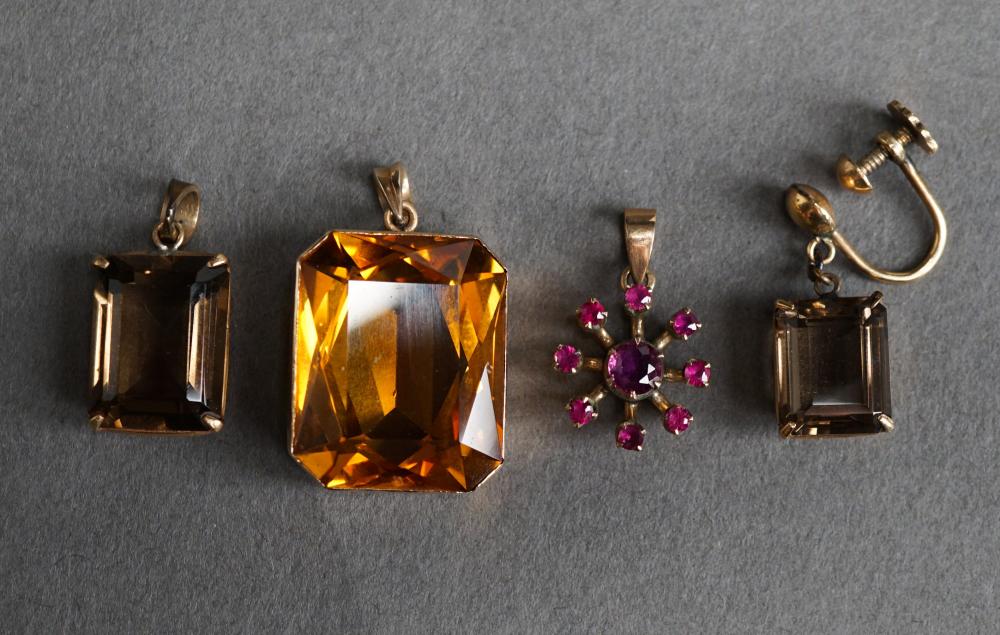 Appraisal: THREE -KARAT YELLOW-GOLD MOUNTED AND GEM-SET PENDANTS AND A -KARAT