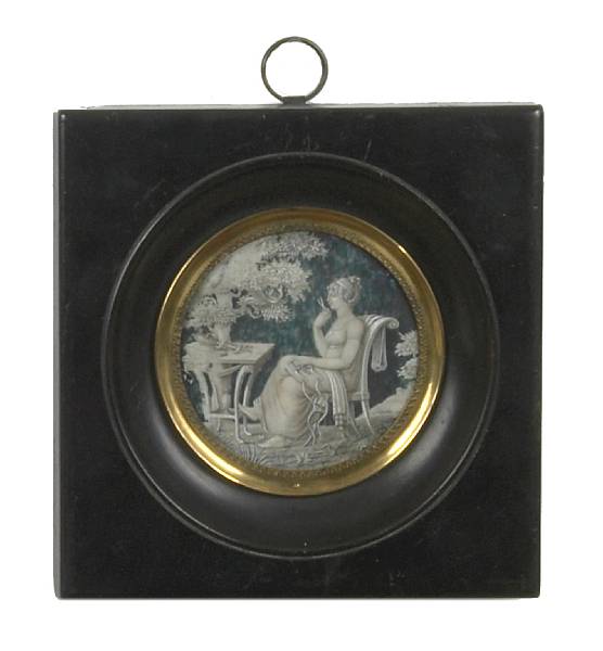 Appraisal: French School A circular miniature of a classical maiden dated