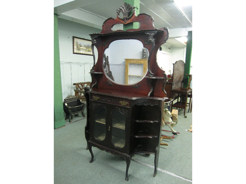 Appraisal: Victorian mirror back display cabinet with lined interior