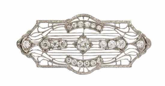 Appraisal: An Edwardian Platinum and Diamond Brooch containing old European cut