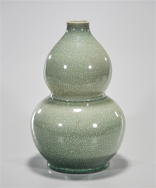 Appraisal: Chinese crackle glazed green porcelain gourd vase x approx Condition