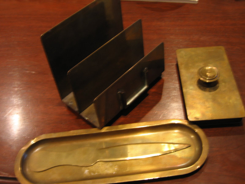 Appraisal: BRADLEY HUBBARD MFG CO Four-piece brass desk set including letter