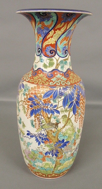 Appraisal: - Large Asian porcelain temple urn with colorful floral bird