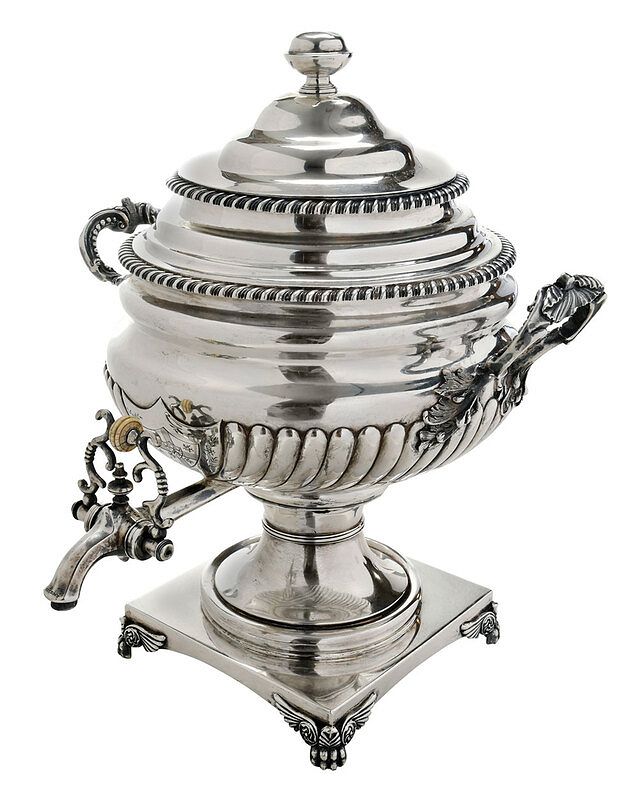 Appraisal: George III English Silver Hot Water Urn London urn form