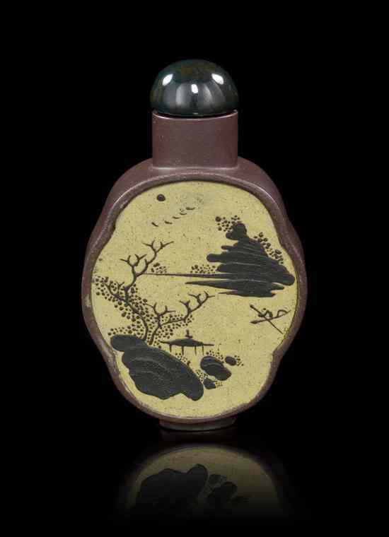 Appraisal: A Chinese Yixing Pottery Snuff Bottle of quatrefoil form and