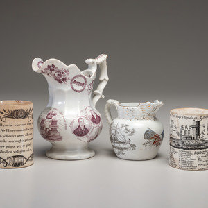 Appraisal: Two Commemorative Creamware Pitchers and Two Ale Mugs th Century