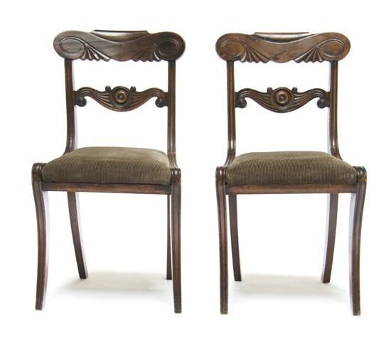 Appraisal: Pair of English Regency Side Chairs each with two carved