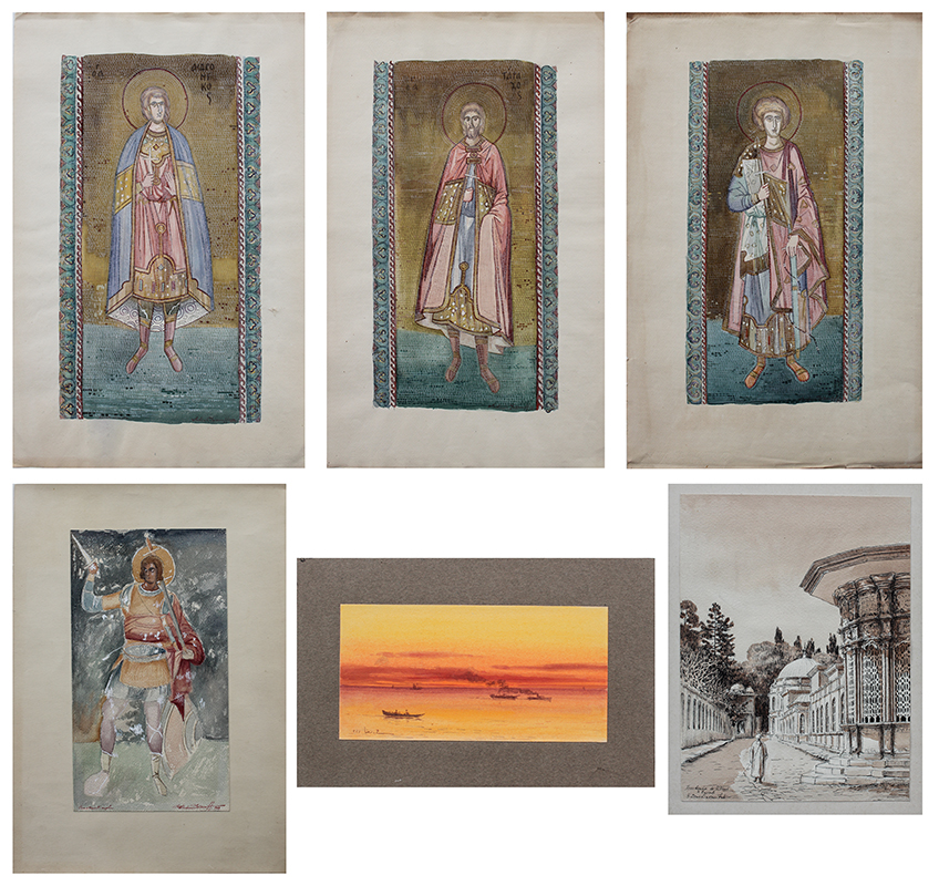 Appraisal: SIX PIECE RUSSIAN VLADIMIR IVANOFF PAINTING LOT Three Depicting Saints