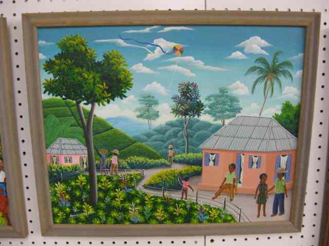 Appraisal: Haitian Painting by Amerlin Delinois kite scene image area ''