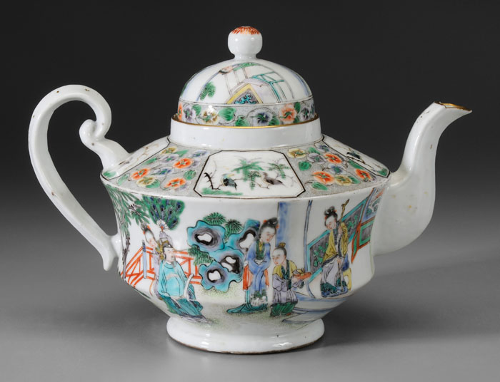 Appraisal: Famille Rose Teapot Chinese th century waisted body with domed