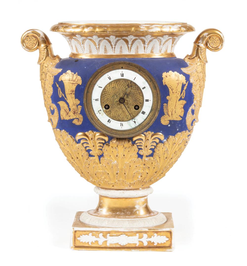 Appraisal: Empire Bleu de Roi and Gilt Porcelain Mantel Clock early