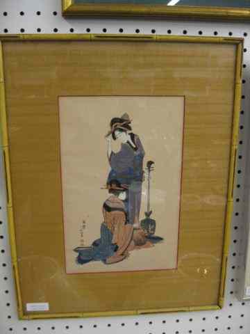 Appraisal: Japanese Woodblock Printtwo women with musical instruments signed image area