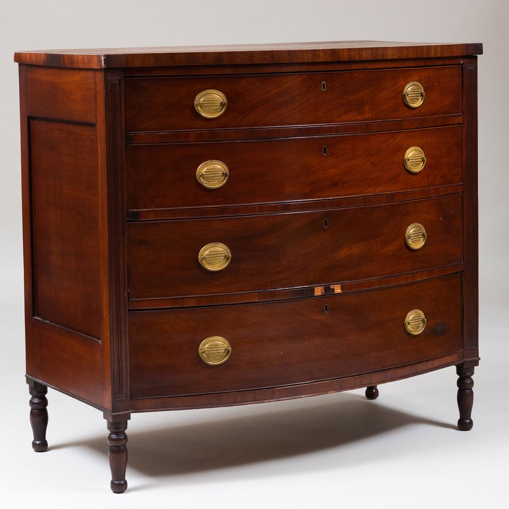 Appraisal: Federal Mahogany Bow-Fronted Chest of Drawers Fitted with four graduating