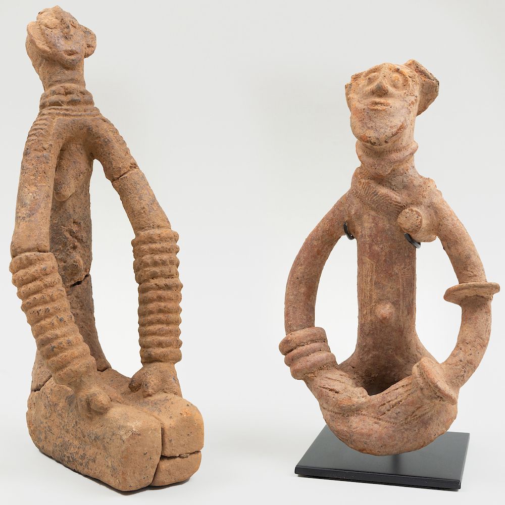 Appraisal: Two Bankoni Terracotta Seated Figures Mali One raised on a