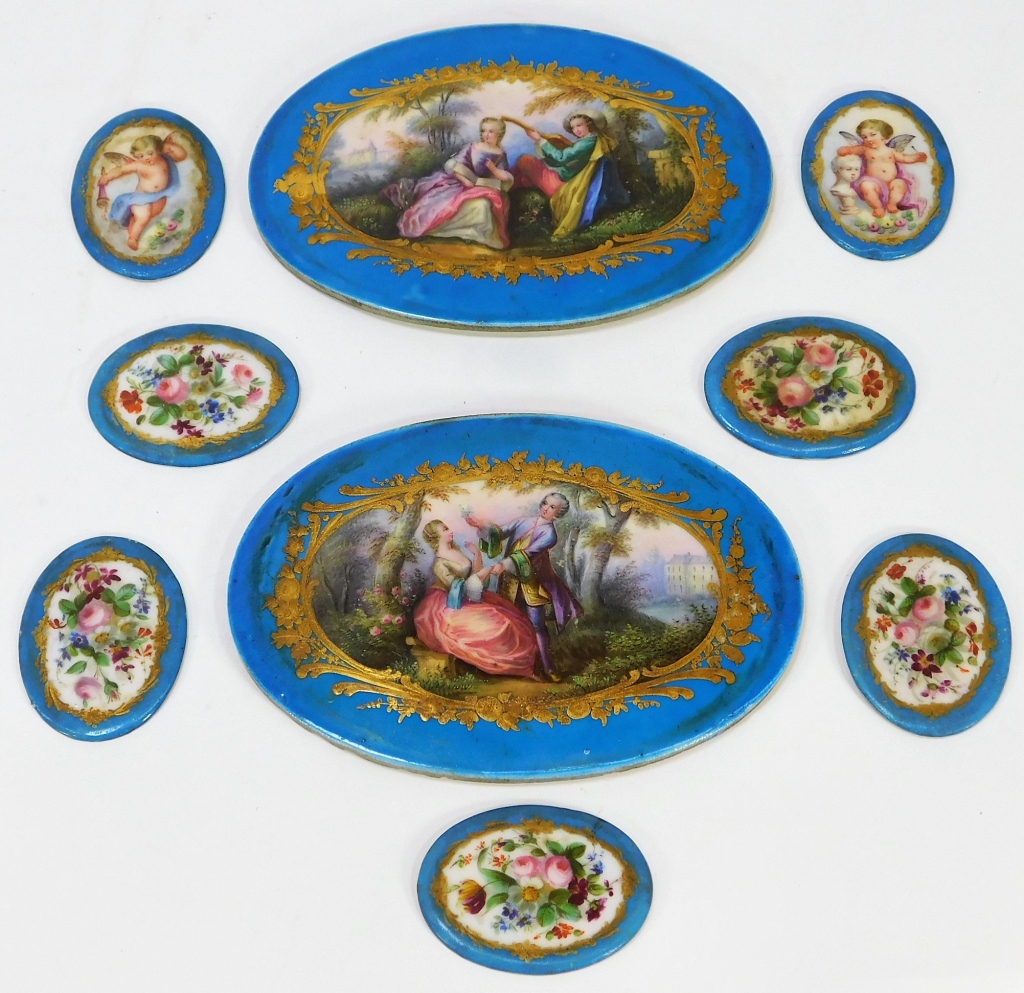 Appraisal: FRENCH SEVRES TYPE ENAMELED PORCELAIN CARTOUCHES France th CenturyFive cartouches