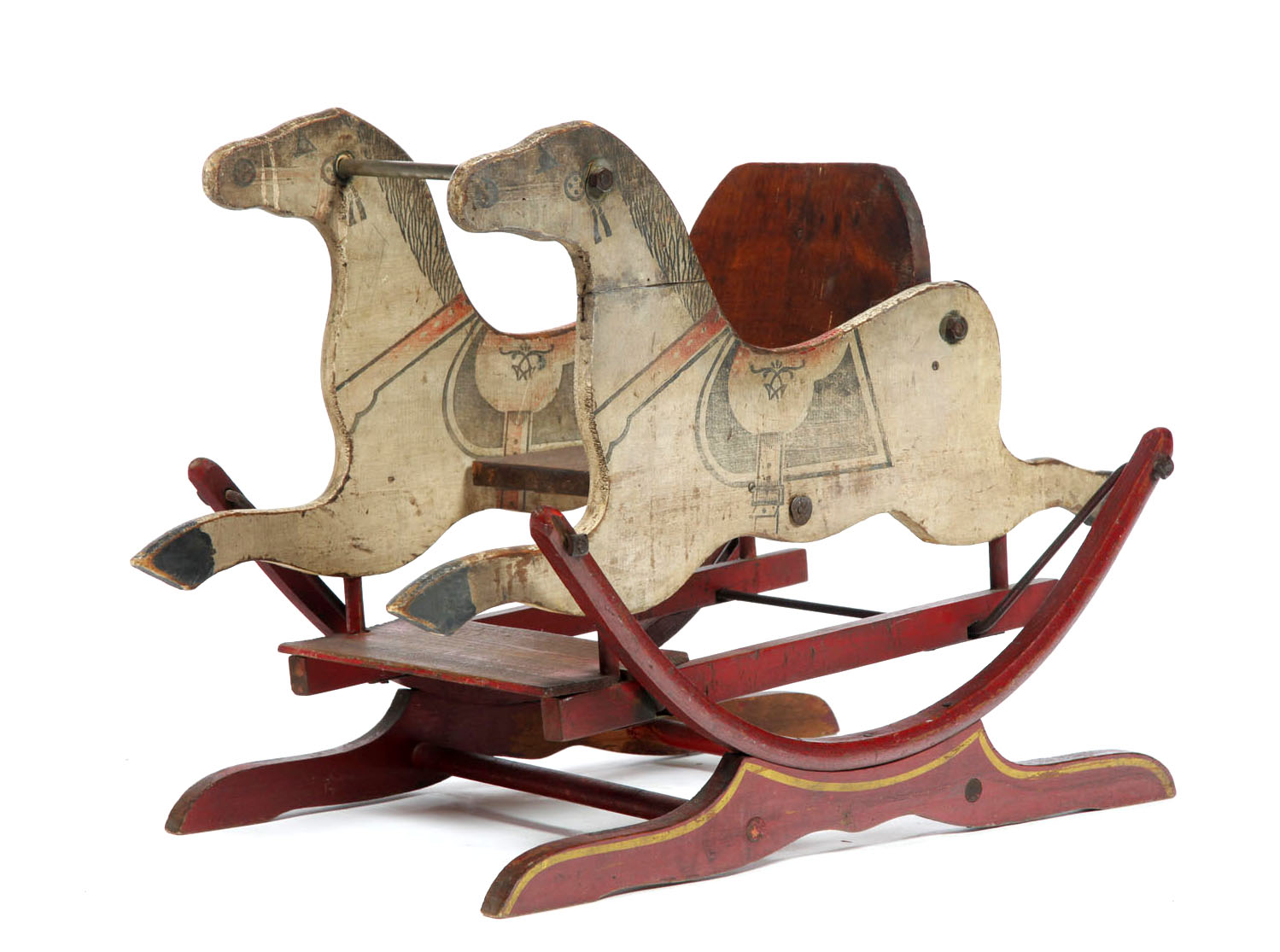 Appraisal: DECORATED ROCKING HORSE American late th-early th century wood and