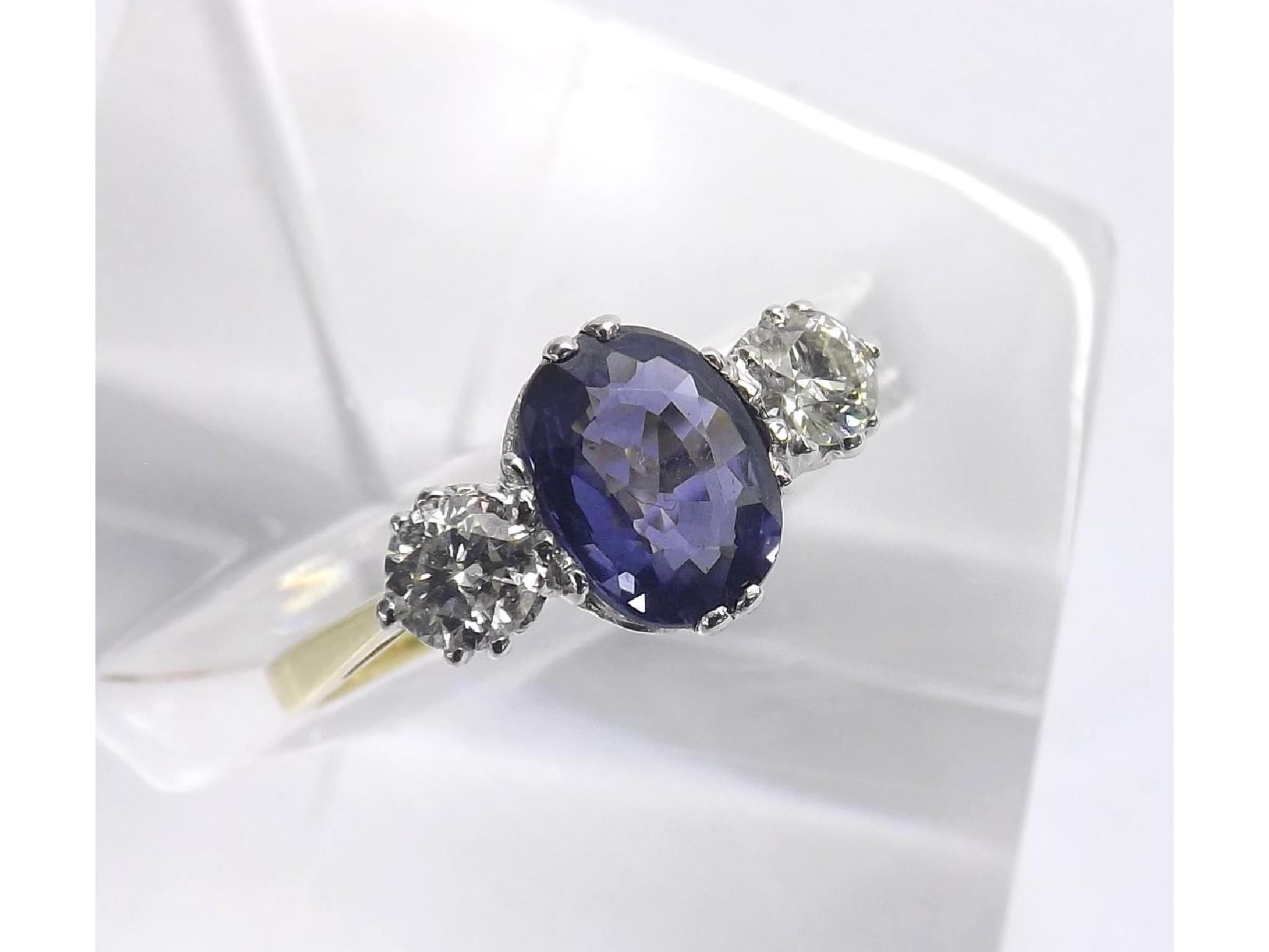 Appraisal: k sapphire and diamond three stone ring in white and