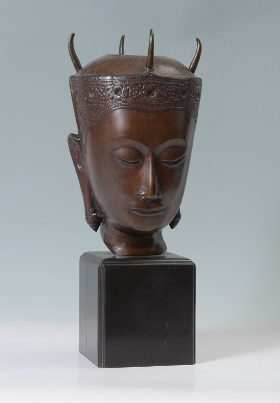 Appraisal: BRONZE BUST OF BUDDHA Southeast Asian figural bronze bust of