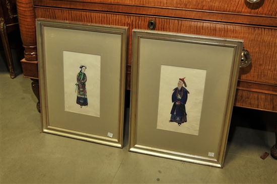 Appraisal: TWO SIMILAR ORIENTAL PORTRAITS Gouache on rice paper Full length